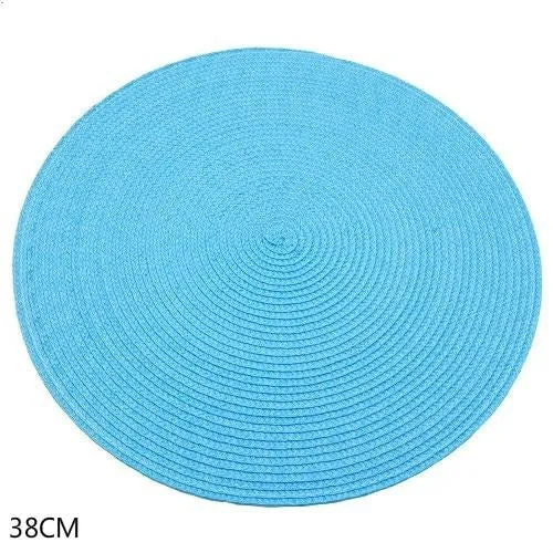 Set de Table Rond Tissé Bleu (4 Pièces)