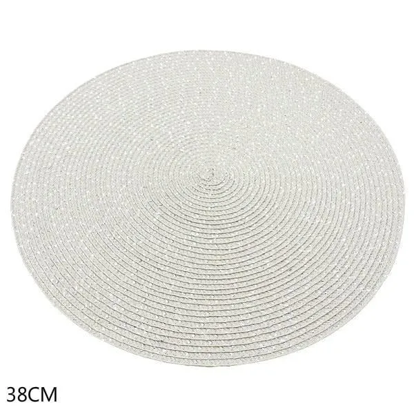 Set de Table Rond Tissé Blanc Grisâtre (4 Pièces)