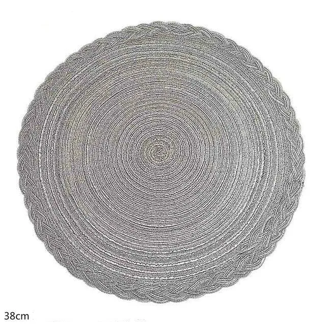 Set de Table Rond Tissé Gris (4 Pièces)