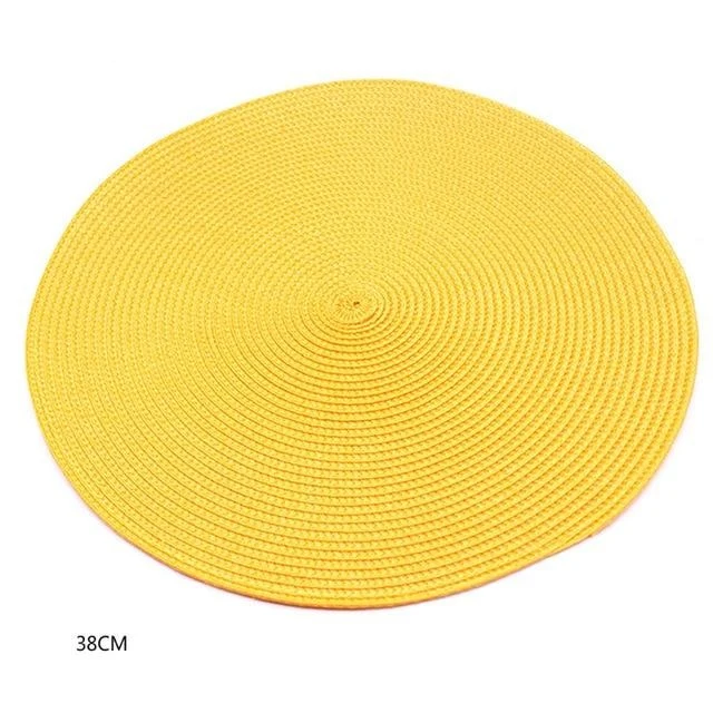 Set de Table Rond Tissé Jaune (4 Pièces)