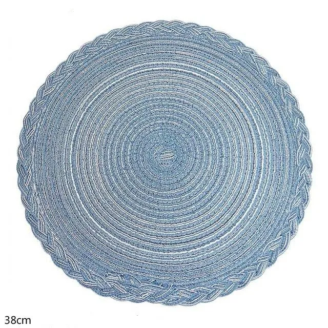 Set de Table Rond Tissé Bleu Clair (4 Pièces)