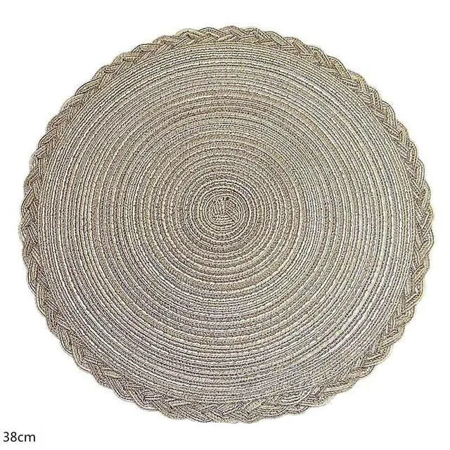 Set de Table Rond Tissé Beige (4 Pièces)