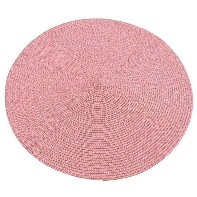 Set de Table Rond Tissé Rose Clair (4 Pièces)