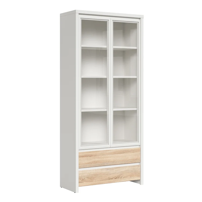 Vaisselier 2 portes 2 tiroirs Soren Blanc et Bois