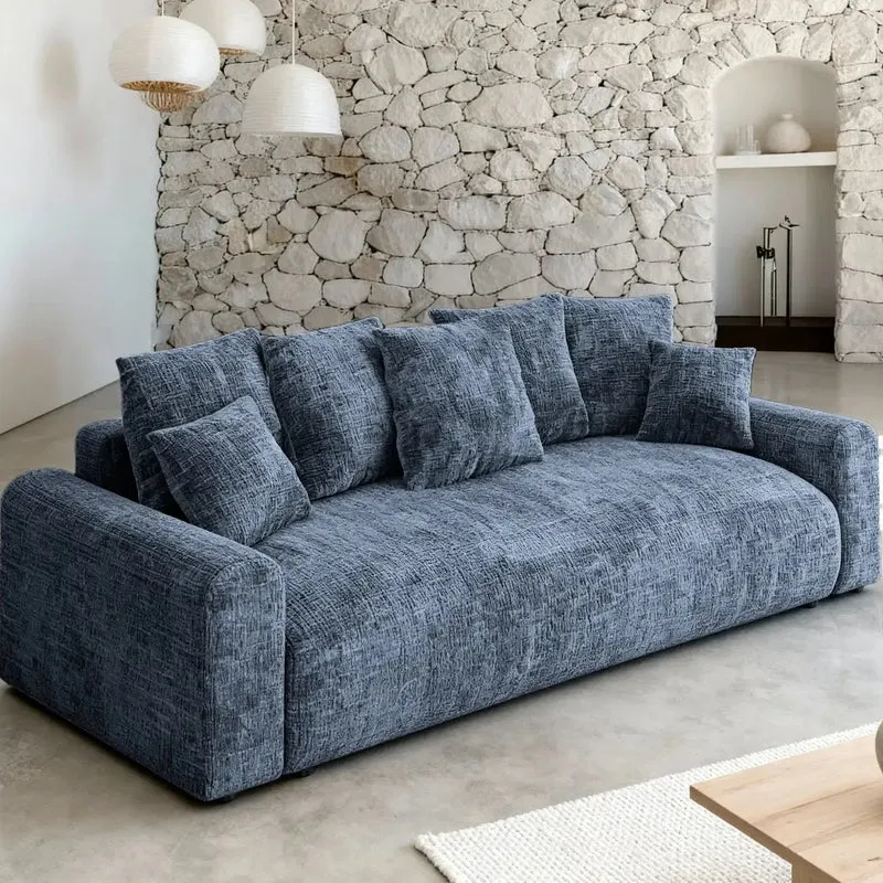 Canapé droit convertible OLI tissu chenille bleu Casanova Paris