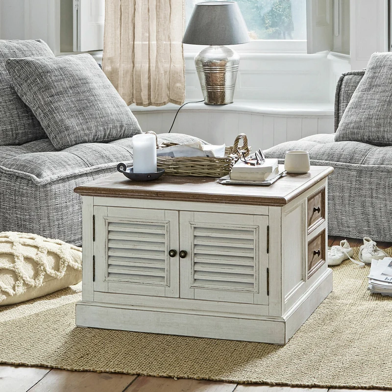 Table basse LOBERON Cloverport en bois massif blanc