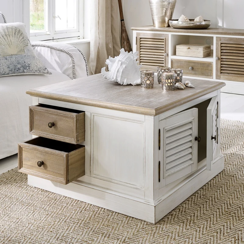 Table basse LOBERON Cloverport en bois massif blanc
