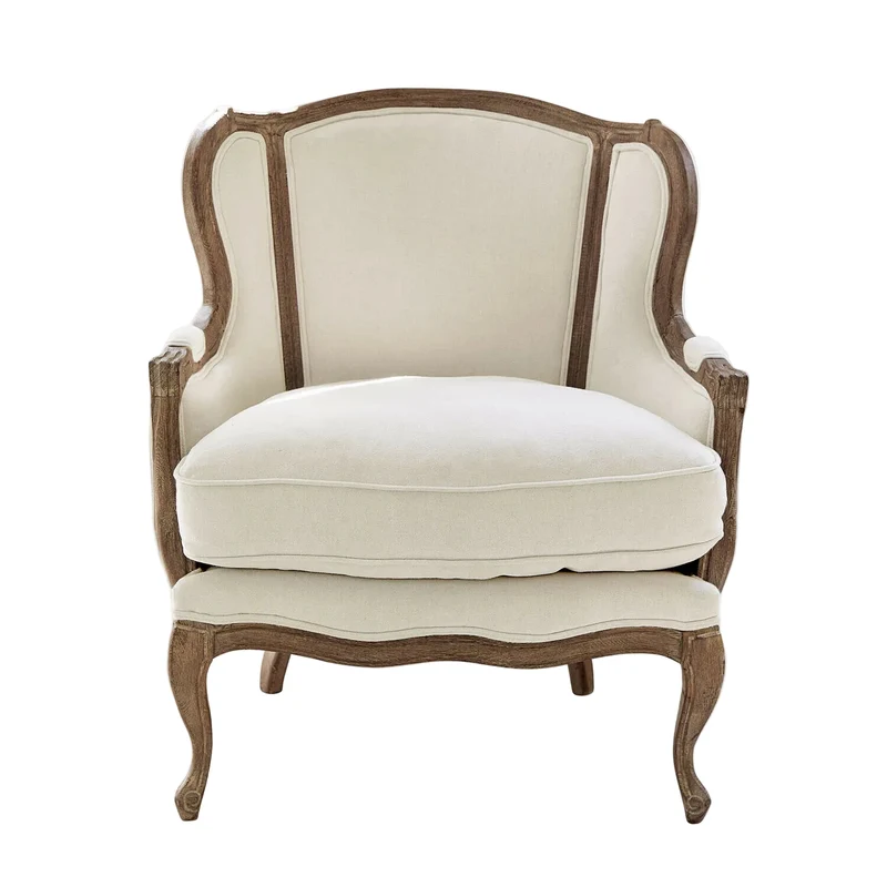 Fauteuil LOBERON Kingswinford en bois de chêne et tissu crème