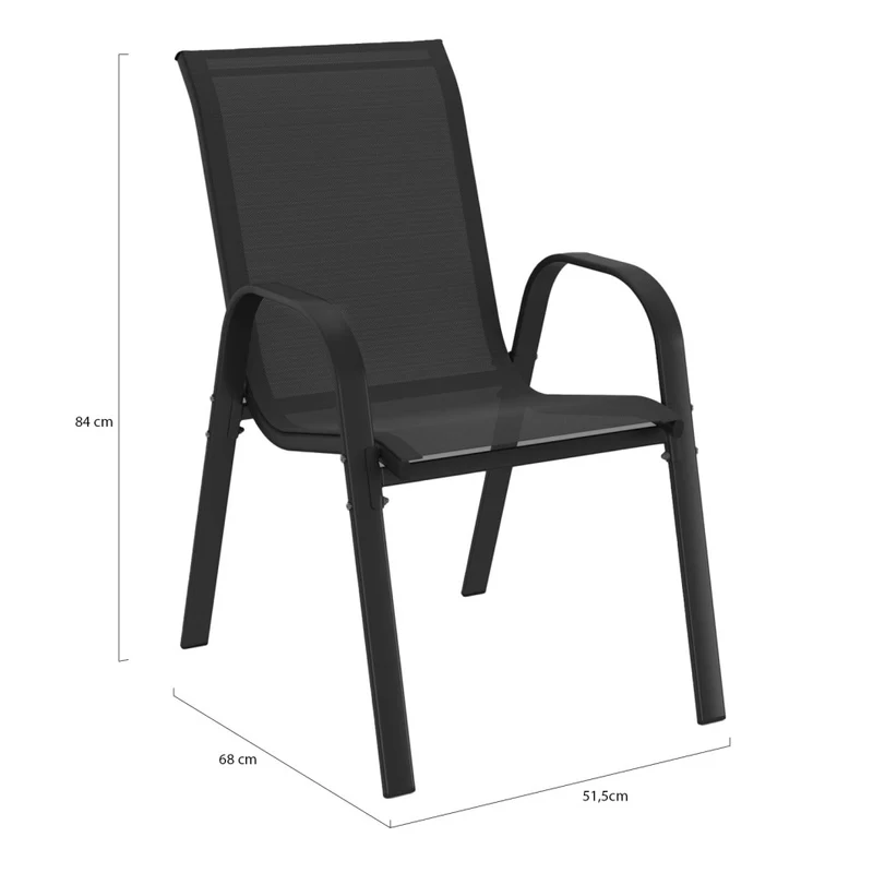 Lot de 6 chaises de jardin empilables textilène noire