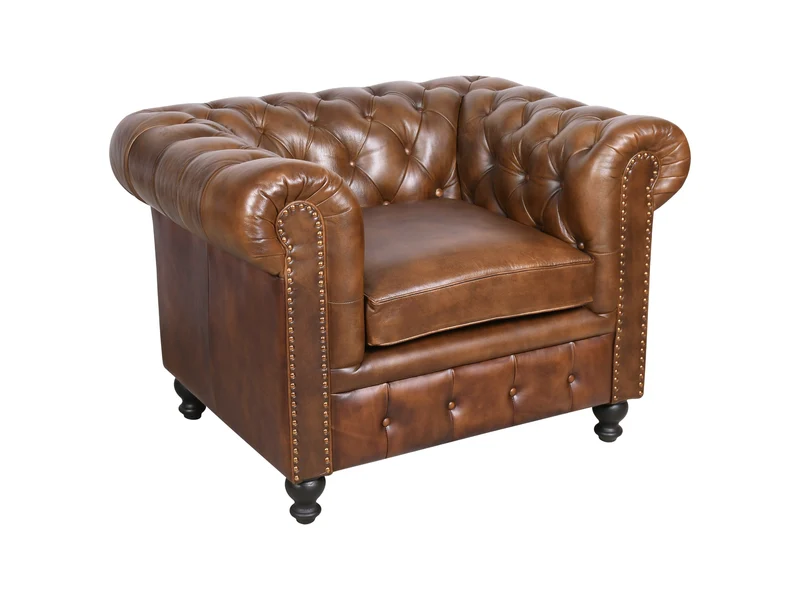 Fauteuil Chesterfield en cuir Cigare