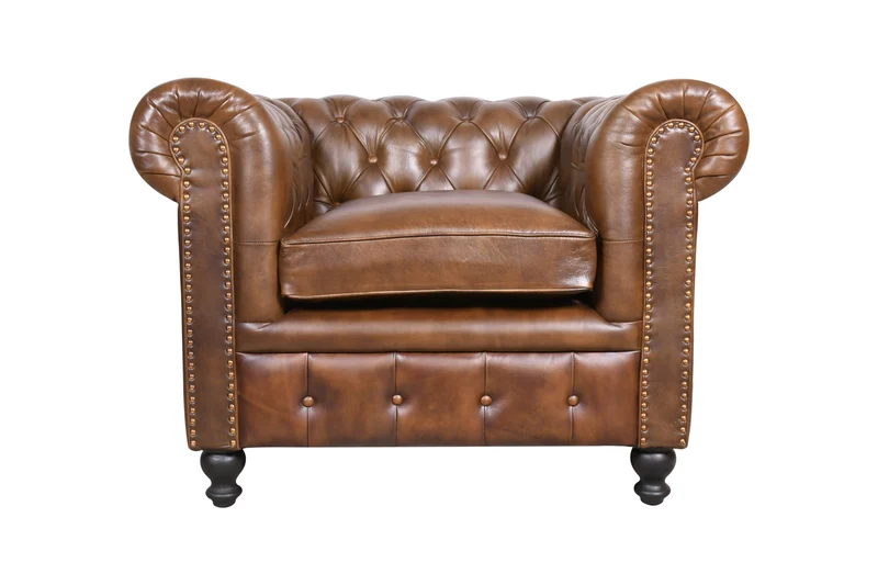 Fauteuil Chesterfield en cuir Cigare
