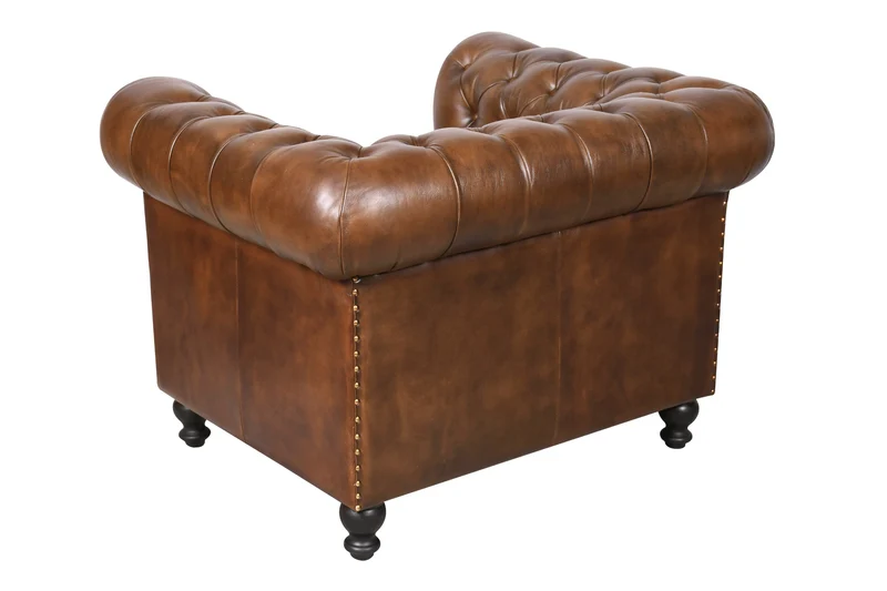 Fauteuil Chesterfield en cuir Cigare