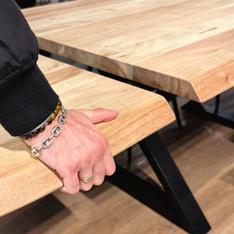 Table à dîner extensible acacia 1.5" bord naturel blanchi X