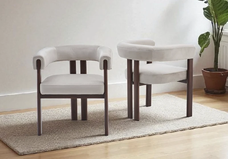 Chaises arrondies velours taupe et pieds effet noyer - Livo x2