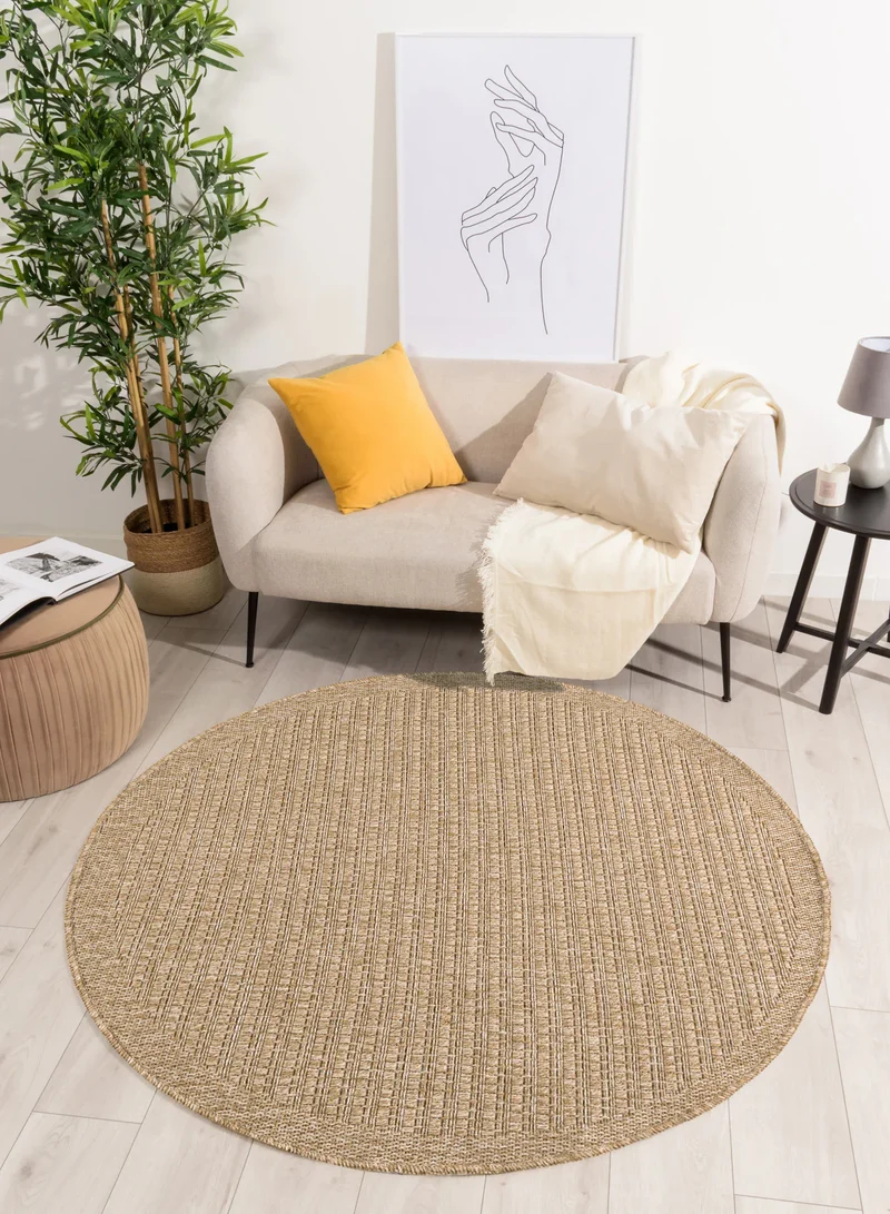 Tapis effet jute naturel uni beige rond - Nature