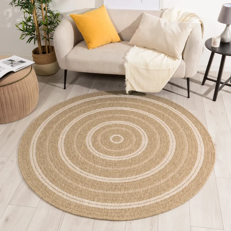 Tapis aspect jute nature motifs rectangles blanc rond - Nature