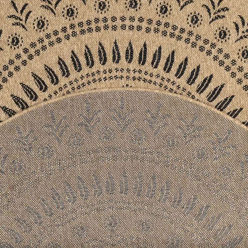 Tapis aspect jute nature motifs orientaux noirs rond - Nature