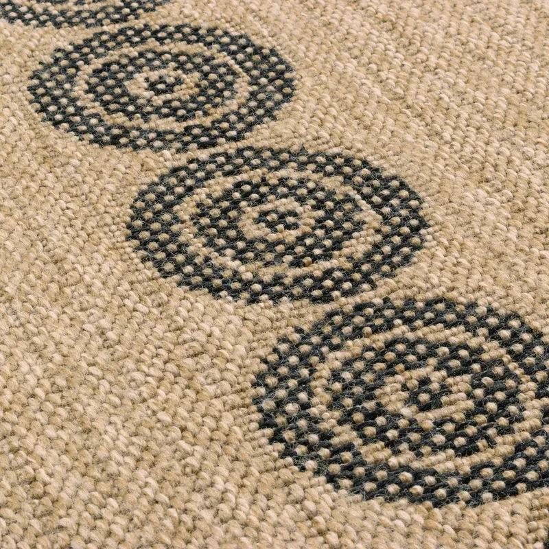 Tapis aspect jute nature motifs géométriques noirs rond - Nature