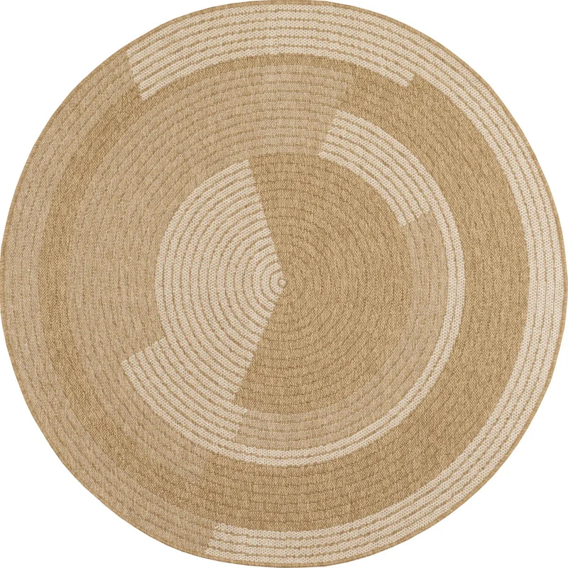 Tapis aspect jute nature motifs circulaires blancs rond - Nature