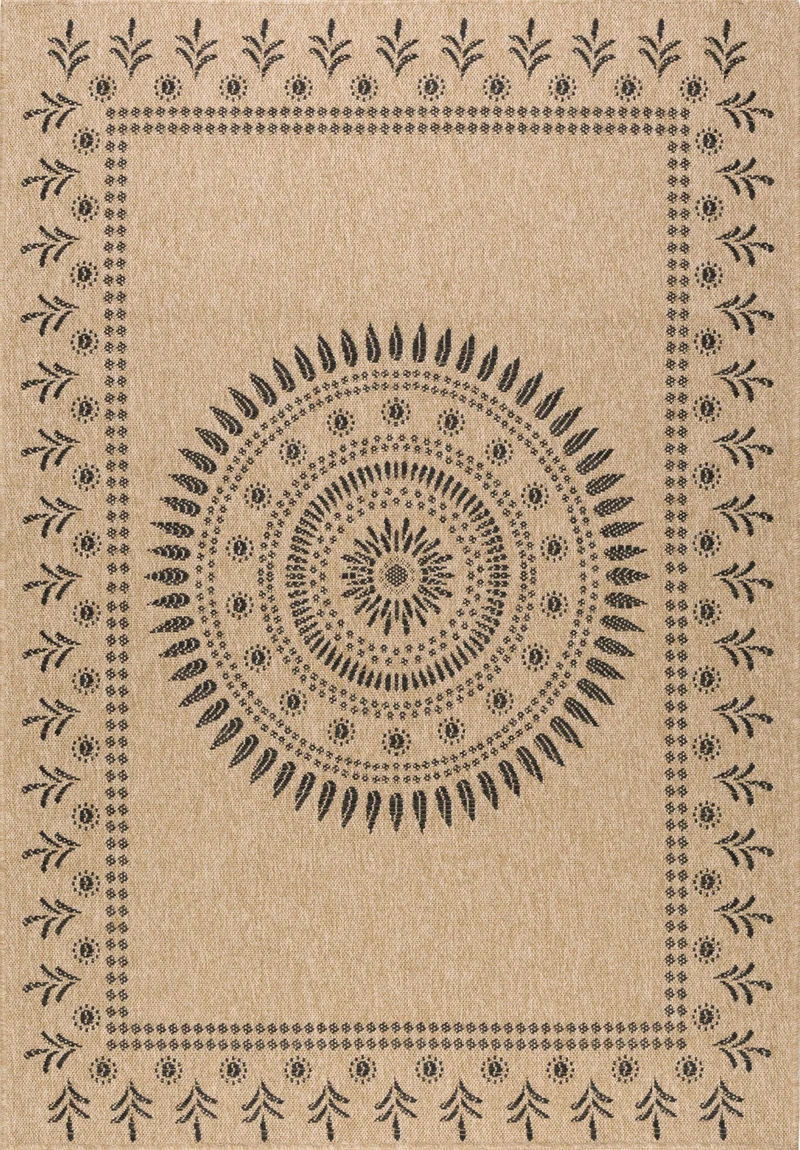 Tapis aspect jute nature motifs orientaux noirs - Nature