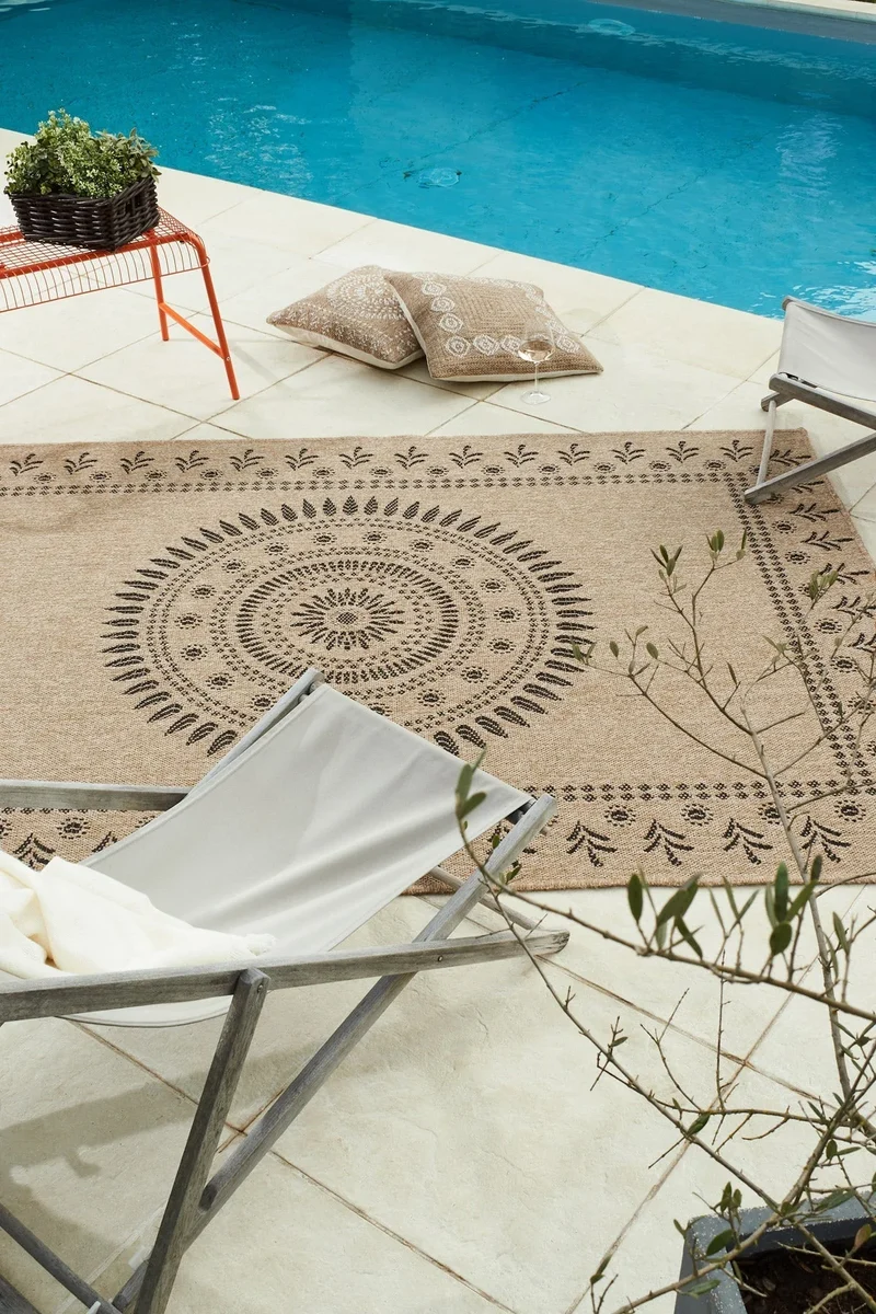 Tapis aspect jute nature motifs orientaux noirs - Nature
