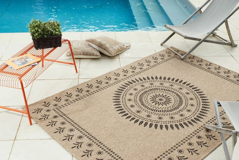 Tapis aspect jute nature motifs orientaux noirs - Nature