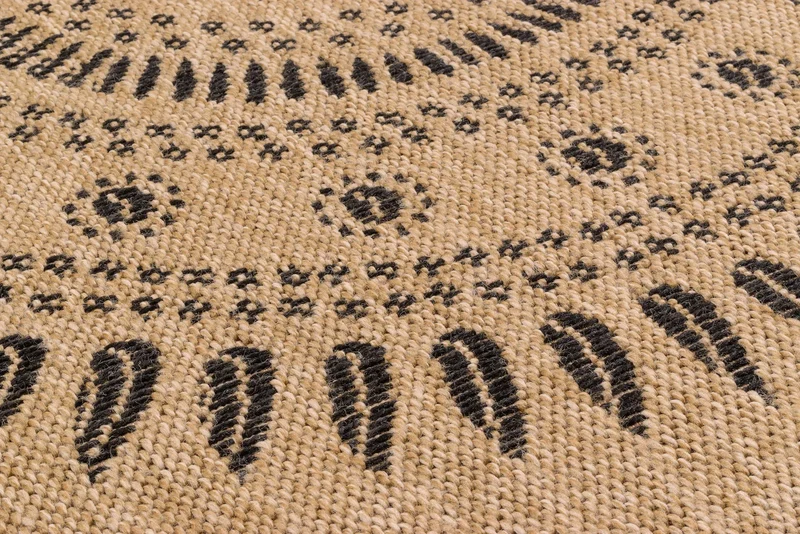 Tapis aspect jute nature motifs orientaux noirs - Nature
