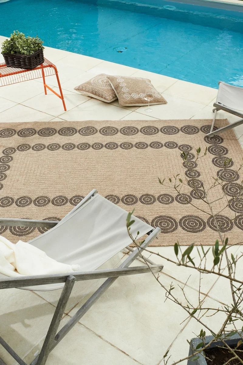 Tapis aspect jute nature motifs géométriques noirs - Nature