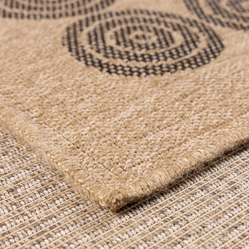 Tapis aspect jute nature motifs géométriques noirs - Nature