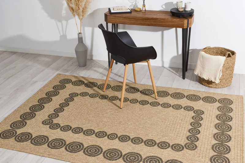 Tapis aspect jute nature motifs géométriques noirs - Nature