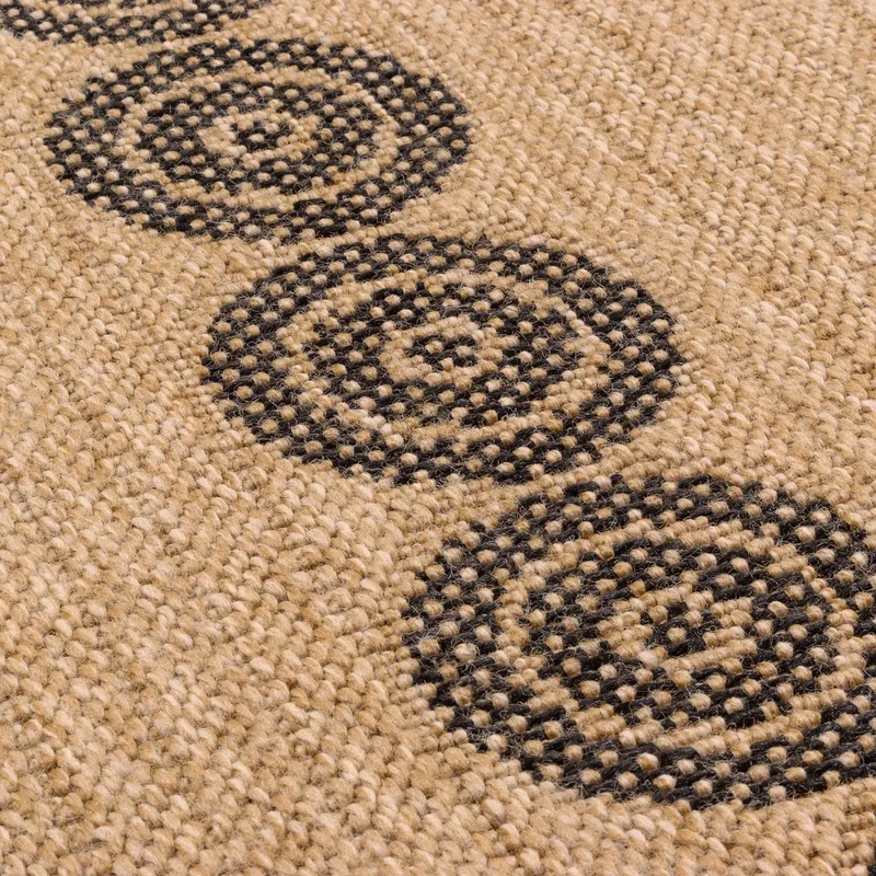 Tapis aspect jute nature motifs géométriques noirs - Nature