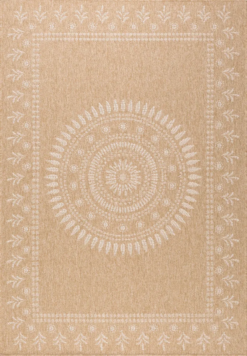 Tapis aspect jute nature motifs orientaux blancs - Nature