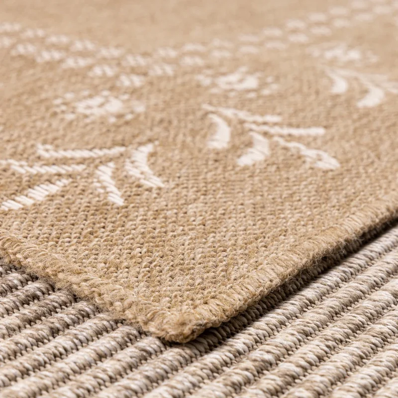 Tapis aspect jute nature motifs orientaux blancs - Nature