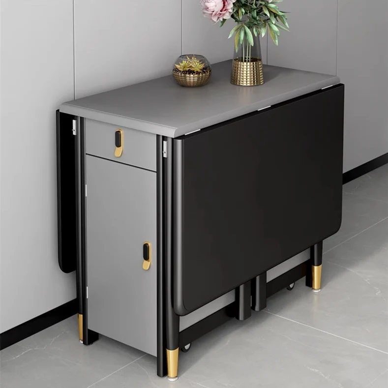 Table moderne à double abattant avec chaises, gris noir