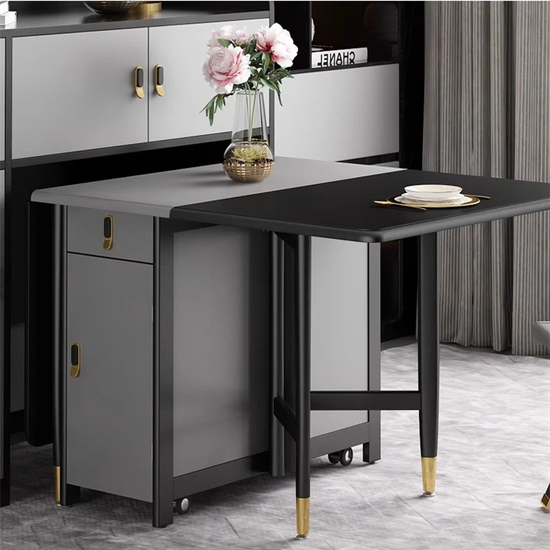 Table moderne à double abattant avec chaises, gris noir