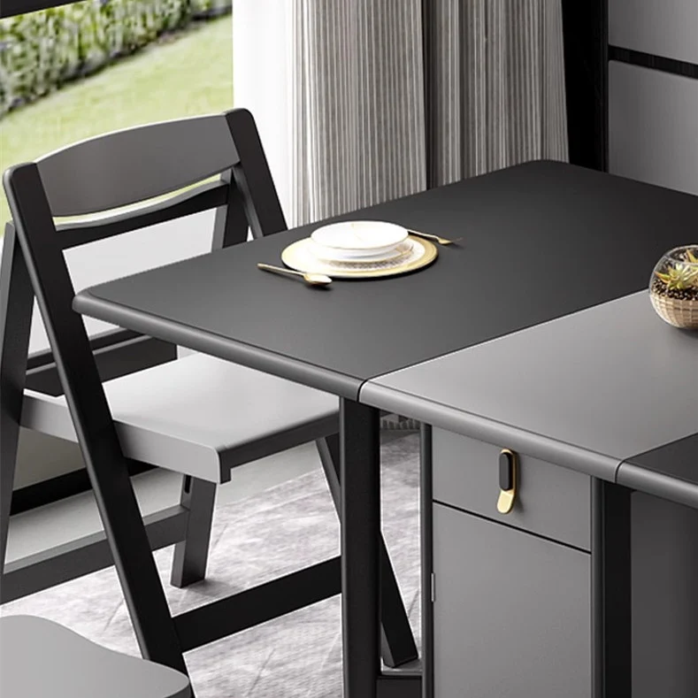 Table moderne à double abattant avec chaises, gris noir