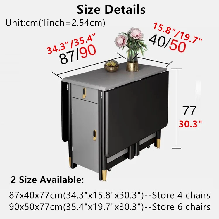 Table moderne à double abattant avec chaises, gris noir