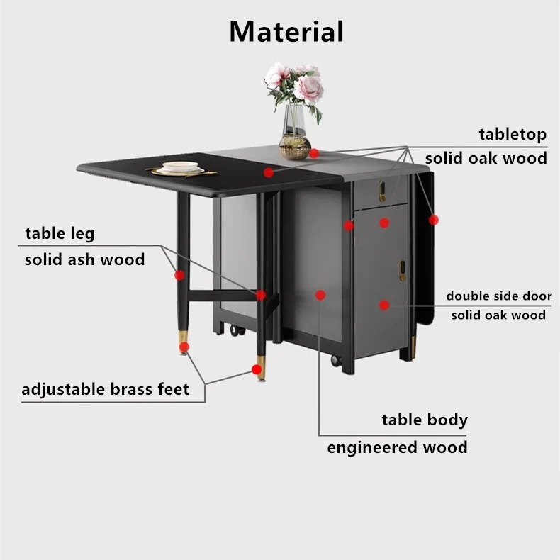 Table moderne à double abattant avec chaises, gris noir