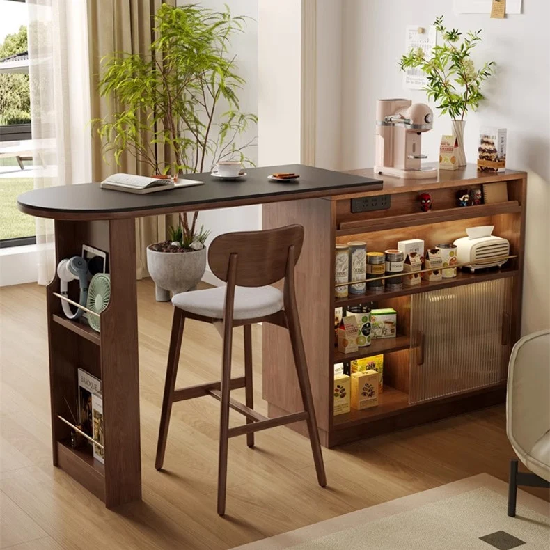 Table de bar rotative à 360° en bois massif avec meuble de rangement double face