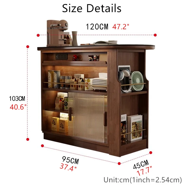 Table de bar rotative à 360° en bois massif avec meuble de rangement double face