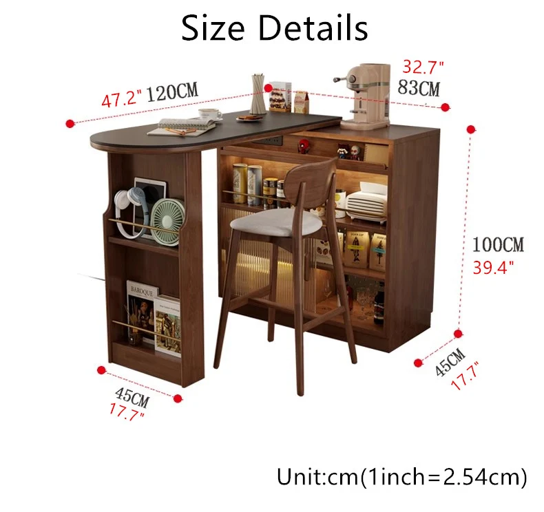 Table de bar rotative à 360° en bois massif avec meuble de rangement double face