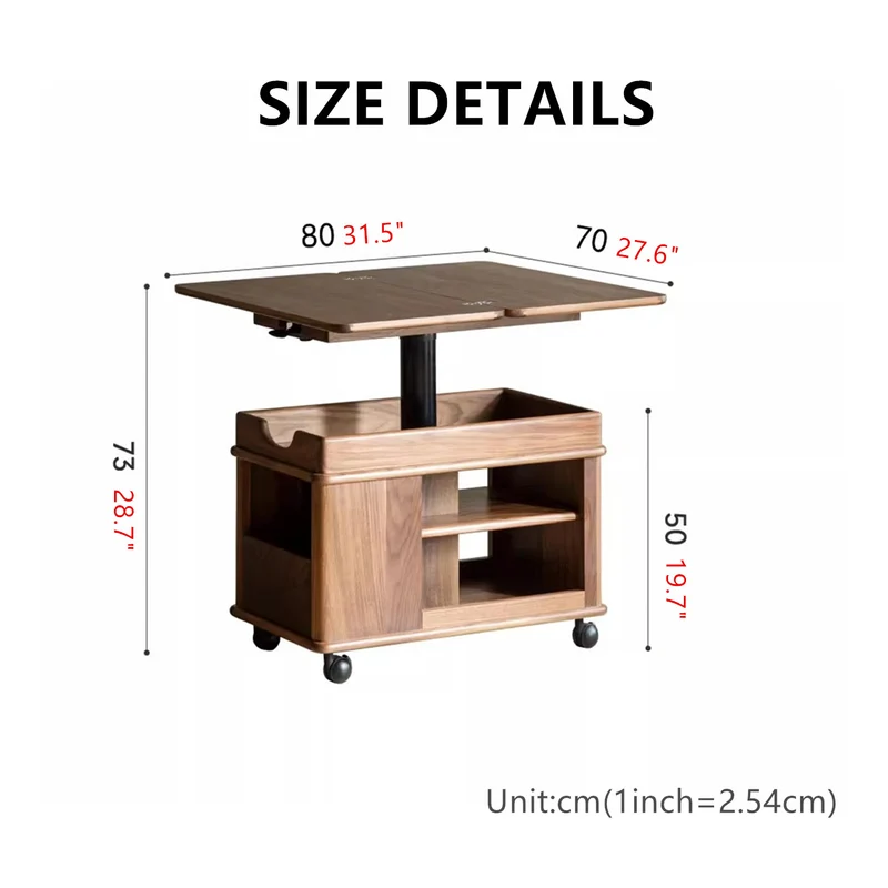 Table d'extrémité supérieure relevable et extensible en bois massif