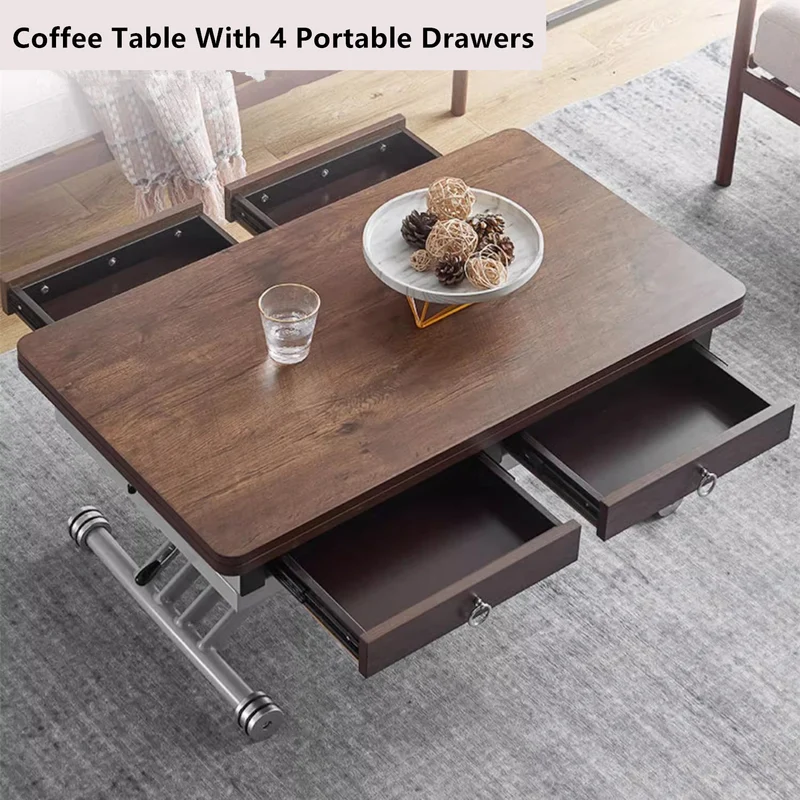 Table basse élévatrice multifonction avec tiroirs