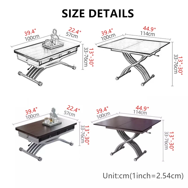 Table basse élévatrice multifonction avec tiroirs