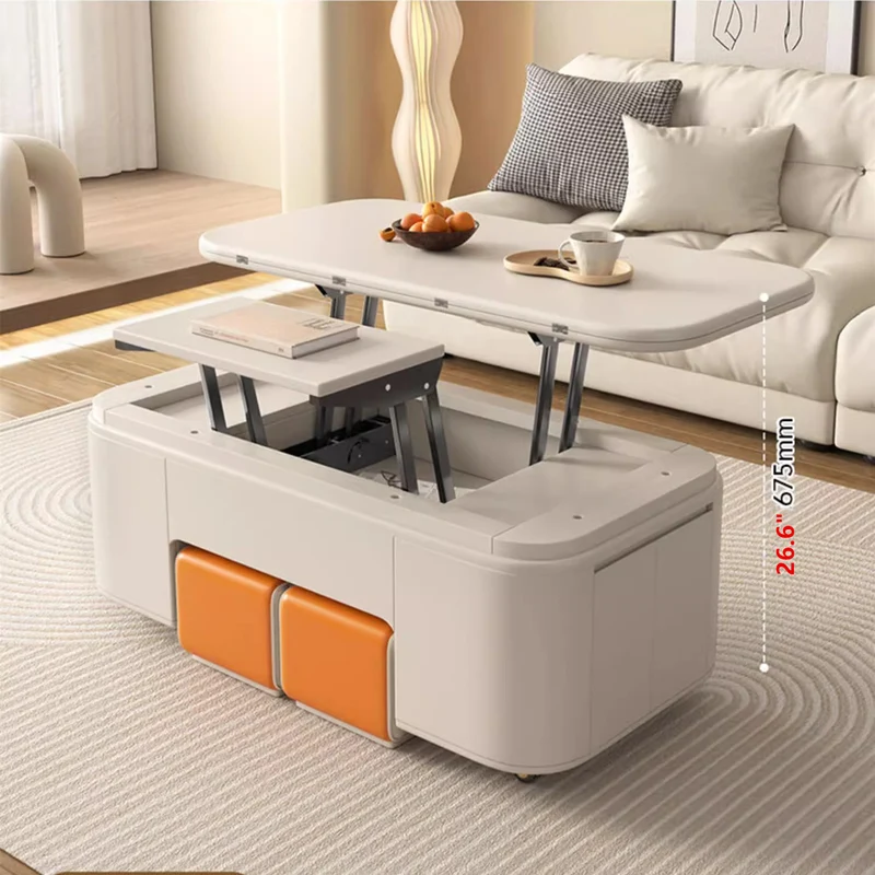 Table basse multifonctionnelle de table de levage de style minimaliste avec tabourets
