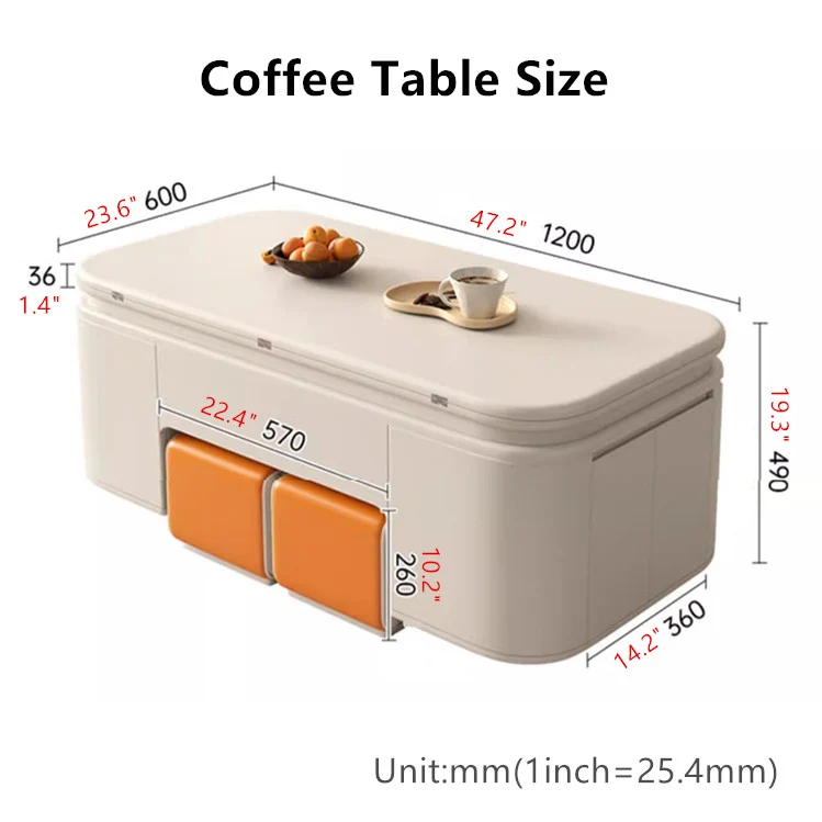 Table basse multifonctionnelle de table de levage de style minimaliste avec tabourets