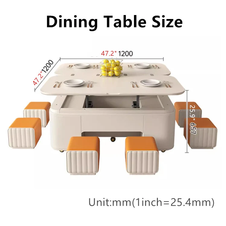 Table basse multifonctionnelle de table de levage de style minimaliste avec tabourets