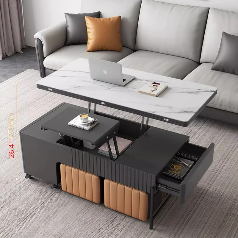 Table basse de table relevable moderne avec 4 tabourets
