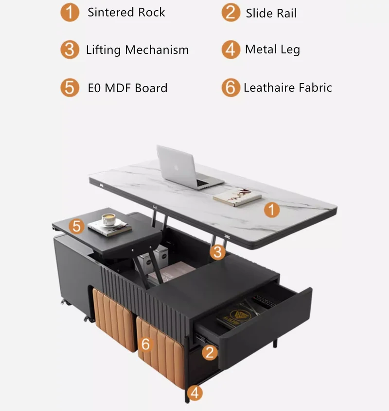 Table basse de table relevable moderne avec 4 tabourets