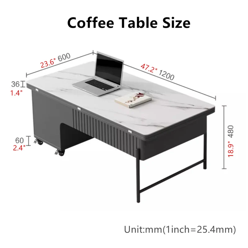 Table basse de table relevable moderne avec 4 tabourets